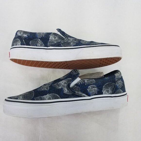 VANS Classic Slip On Wireframe Skull Blue Canvas Sneakers Women's 8 Men's 6.5 - Picture 9 of 13